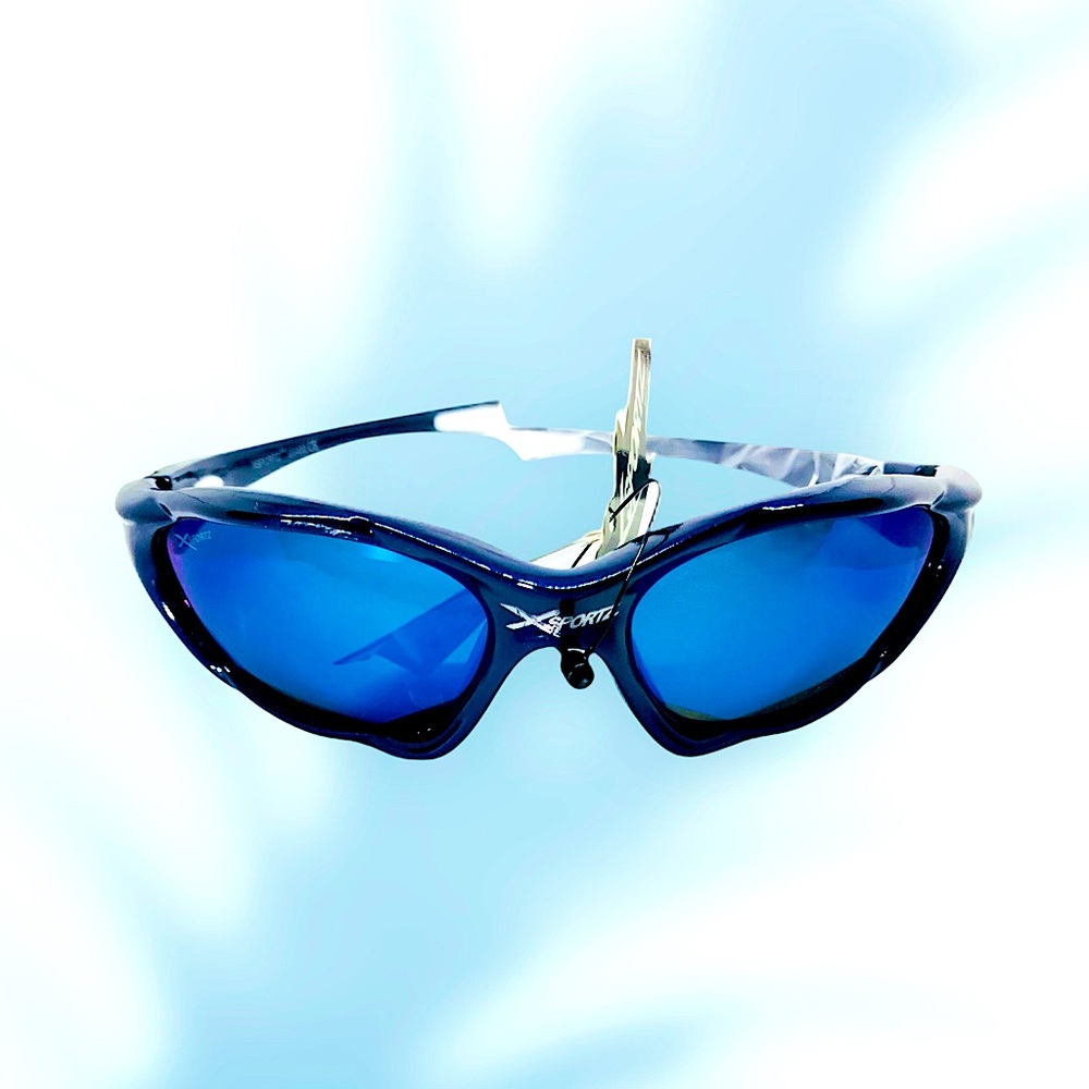 Metallic BLUE Mirrored Sport Retro Sunglasses Summer Outdoors Deadstock Shades